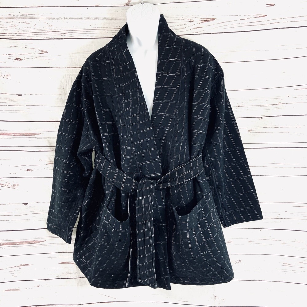 Nike Yoga Therma-FIT Luxe Robe Women's 2X Black Jacquard Tie Front Plaid Quilted